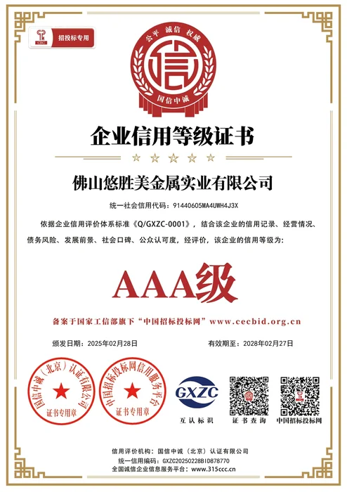 AAA credit rating certificate