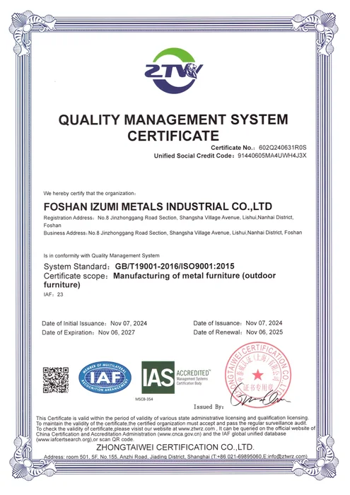 ISO 9001 quality certificate